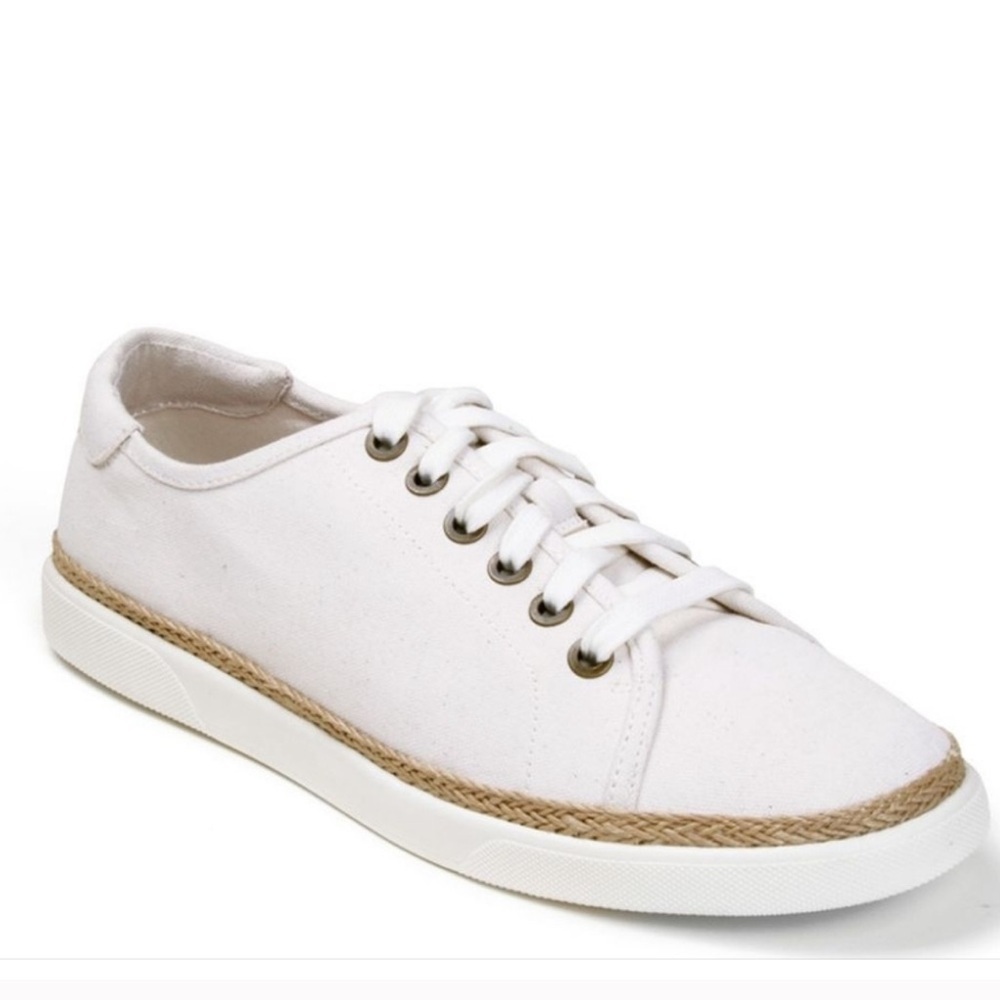Vionic White Canvas Lace-Up Sneakers with Natural Jute Trim